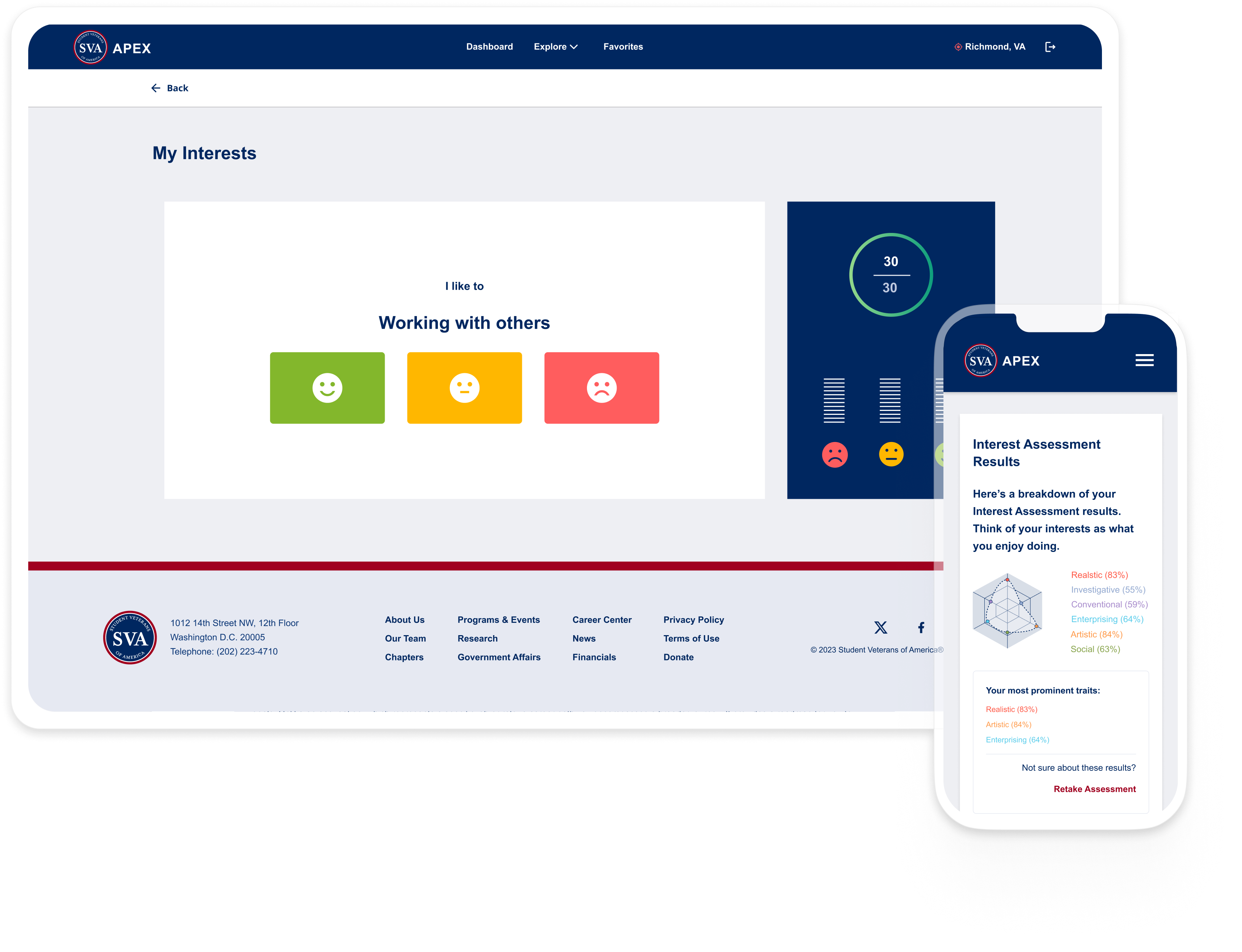APEX interest assessment — active question with real-time results panel